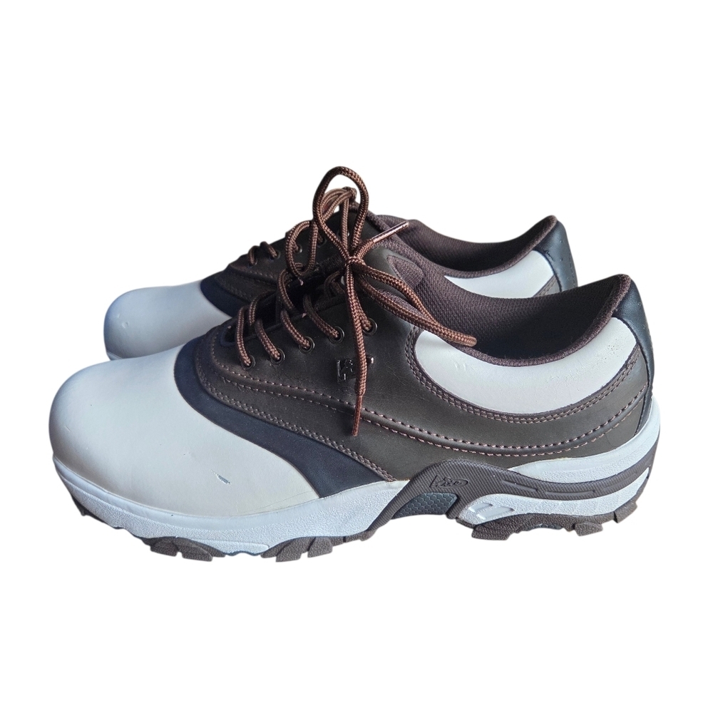BITE Mens Golf Spikes Shoes Leather White & Brown Size 10.5